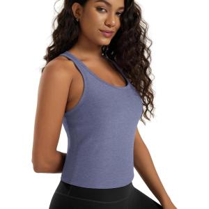 image:imageODODOS Performance Racerback Crop Tank with Builtin Bra for Women Ultra Soft odSTRATUM Tech Light Support Workout Yoga BraCosmic Heather