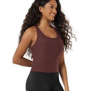 image:imageODODOS Performance Racerback Crop Tank with Builtin Bra for Women Ultra Soft odSTRATUM Tech Light Support Workout Yoga BraJava Heather