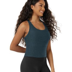 image:imageODODOS Performance Racerback Crop Tank with Builtin Bra for Women Ultra Soft odSTRATUM Tech Light Support Workout Yoga BraNavy Heather