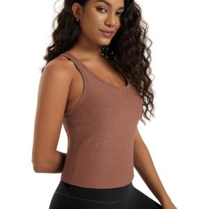 image:imageODODOS Performance Racerback Crop Tank with Builtin Bra for Women Ultra Soft odSTRATUM Tech Light Support Workout Yoga BraTamarind Heather