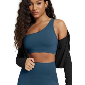 image:imageODODOS Seamless One Shoulder Sports Bra for Women Ribbed Asymmetrical Non Padded Yoga Crop Tank TopsOcran