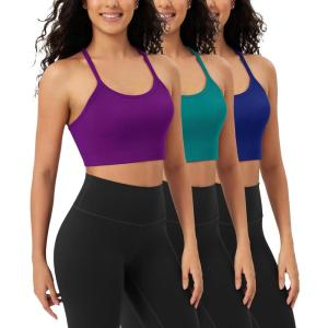 image:imageODODOS Seamless Racerback Sports Bra for Women Ribbed Camisoles Non Padding Yoga Bra Crop Tank TopsPhloxsea Greenlapis