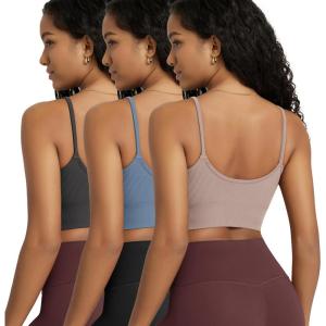 image:imageODODOS Seamless Sports Bra for Women Ribbed Camisoles Non Padding Yoga Bra Crop Tank TopsCharcoaldusty Bluebark