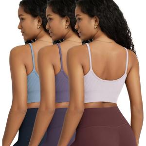 image:imageODODOS Seamless Sports Bra for Women Ribbed Camisoles Non Padding Yoga Bra Crop Tank TopsPink Lacevioleticeberg