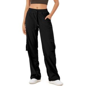 image:imageODODOS Stretch Woven Relaxed Cargo Pants for Women Cinchable Hems Lightweight Casual Sweatpants with PocketsBlack