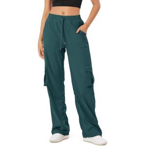 image:imageODODOS Stretch Woven Relaxed Cargo Pants for Women Cinchable Hems Lightweight Casual Sweatpants with PocketsForest Teal
