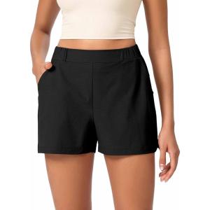 image:imageODODOS Stretch Woven Relaxed Shorts for Women Elastic High Waist Summer Lightweight Casual Shorts with PocketsBlack