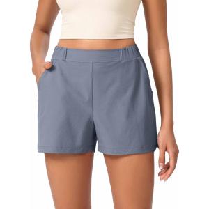 image:imageODODOS Stretch Woven Relaxed Shorts for Women Elastic High Waist Summer Lightweight Casual Shorts with PocketsBlue