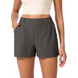image:imageODODOS Stretch Woven Relaxed Shorts for Women Elastic High Waist Summer Lightweight Casual Shorts with PocketsCharcoal