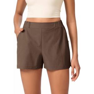 image:imageODODOS Stretch Woven Relaxed Shorts for Women Elastic High Waist Summer Lightweight Casual Shorts with PocketsCoffee