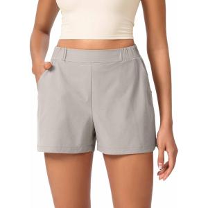 image:imageODODOS Stretch Woven Relaxed Shorts for Women Elastic High Waist Summer Lightweight Casual Shorts with PocketsLight Gray