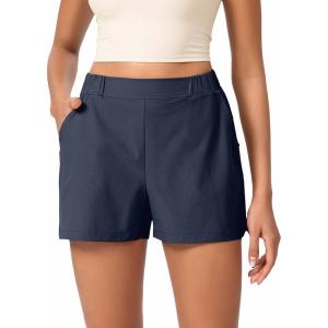 image:imageODODOS Stretch Woven Relaxed Shorts for Women Elastic High Waist Summer Lightweight Casual Shorts with PocketsNavy