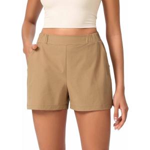 image:imageODODOS Stretch Woven Relaxed Shorts for Women Elastic High Waist Summer Lightweight Casual Shorts with PocketsTan