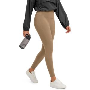 image:imageODODOS Tummy Control 78 Compression Leggings for Women 25 High Waist Workout Yoga Pants with HighPositioned PocketsLight Brown