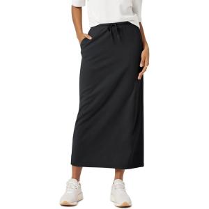 image:imageODODOS Womens Back Split Midi Skirt  Cotton French Terry Drawstring Tie High Waist Casual Long Pencil Skirts with PocketsBlack