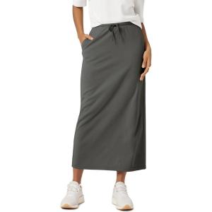 image:imageODODOS Womens Back Split Midi Skirt  Cotton French Terry Drawstring Tie High Waist Casual Long Pencil Skirts with PocketsCharcoal