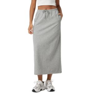 image:imageODODOS Womens Back Split Midi Skirt  Cotton French Terry Drawstring Tie High Waist Casual Long Pencil Skirts with PocketsGrey Heather