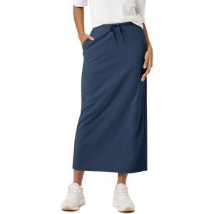 image:imageODODOS Womens Back Split Midi Skirt  Cotton French Terry Drawstring Tie High Waist Casual Long Pencil Skirts with PocketsNavy