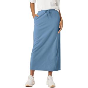image:imageODODOS Womens Back Split Midi Skirt  Cotton French Terry Drawstring Tie High Waist Casual Long Pencil Skirts with PocketsSteel Blue