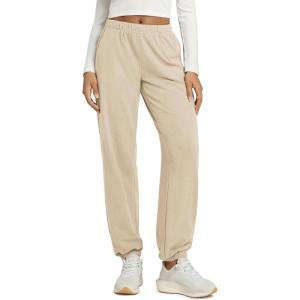 image:imageODODOS Womens Brushed Fleece Jogger Sweatpants  Cozy Warm Adjustable HighRise Relaxed Lounge Pants with PocketsBeige Heather
