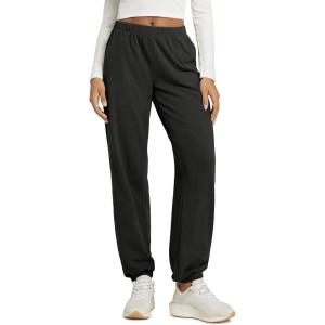 image:imageODODOS Womens Brushed Fleece Jogger Sweatpants  Cozy Warm Adjustable HighRise Relaxed Lounge Pants with PocketsBlack