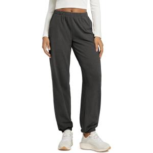 image:imageODODOS Womens Brushed Fleece Jogger Sweatpants  Cozy Warm Adjustable HighRise Relaxed Lounge Pants with PocketsCharcoal Heather
