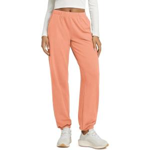image:imageODODOS Womens Brushed Fleece Jogger Sweatpants  Cozy Warm Adjustable HighRise Relaxed Lounge Pants with PocketsCoral Heather