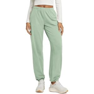 image:imageODODOS Womens Brushed Fleece Jogger Sweatpants  Cozy Warm Adjustable HighRise Relaxed Lounge Pants with PocketsMint Green Heather