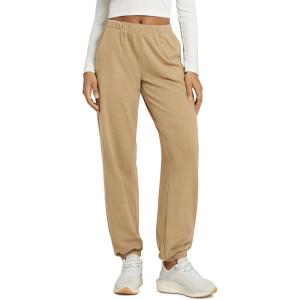 image:imageODODOS Womens Brushed Fleece Jogger Sweatpants  Cozy Warm Adjustable HighRise Relaxed Lounge Pants with PocketsSand Heather
