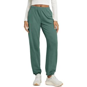 image:imageODODOS Womens Brushed Fleece Jogger Sweatpants  Cozy Warm Adjustable HighRise Relaxed Lounge Pants with PocketsTeal Green Heather