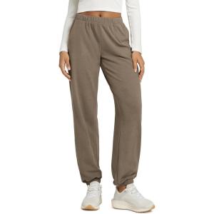 image:imageODODOS Womens Brushed Fleece Jogger Sweatpants  Cozy Warm Adjustable HighRise Relaxed Lounge Pants with PocketsWood Brown Heather