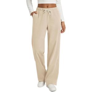 image:imageODODOS Womens Brushed Fleece Straight Leg Pants  Cozy Warm High Waisted Relaxed Lounge Sweatpants with Pockets 29 InseamBeige Heather