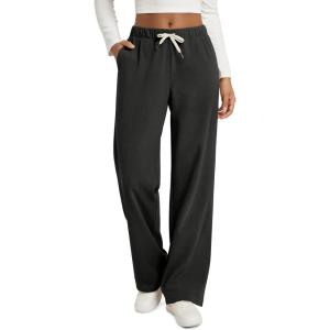 image:imageODODOS Womens Brushed Fleece Straight Leg Pants  Cozy Warm High Waisted Relaxed Lounge Sweatpants with Pockets 29 InseamBlack