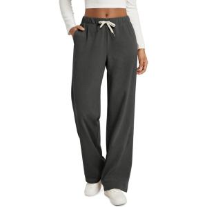 image:imageODODOS Womens Brushed Fleece Straight Leg Pants  Cozy Warm High Waisted Relaxed Lounge Sweatpants with Pockets 29 InseamCharcoal Heather
