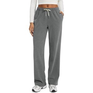 image:imageODODOS Womens Brushed Fleece Straight Leg Pants  Cozy Warm High Waisted Relaxed Lounge Sweatpants with Pockets 29 InseamGray Heather