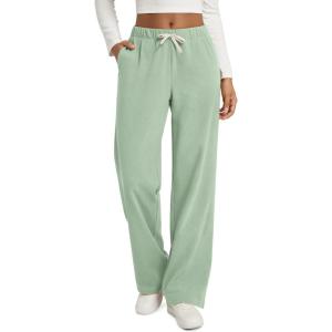 image:imageODODOS Womens Brushed Fleece Straight Leg Pants  Cozy Warm High Waisted Relaxed Lounge Sweatpants with Pockets 29 InseamMint Green Heather