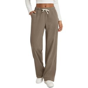 image:imageODODOS Womens Brushed Fleece Straight Leg Pants  Cozy Warm High Waisted Relaxed Lounge Sweatpants with Pockets 29 InseamWood Brown Heather