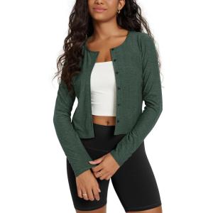 image:imageODODOS Womens Cardigan  Ultra Soft odSTRATUM Tech Performance Long Sleeve Crop UPF 50 Button Down Crewneck TopAspen Heather