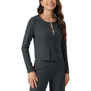 image:imageODODOS Womens Cardigan  Ultra Soft odSTRATUM Tech Performance Long Sleeve Crop UPF 50 Button Down Crewneck TopCharcoal Heather