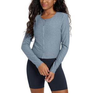 image:imageODODOS Womens Cardigan  Ultra Soft odSTRATUM Tech Performance Long Sleeve Crop UPF 50 Button Down Crewneck TopDusty Blue Heather