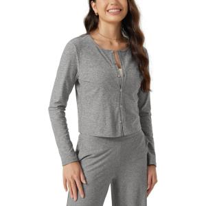 image:imageODODOS Womens Cardigan  Ultra Soft odSTRATUM Tech Performance Long Sleeve Crop UPF 50 Button Down Crewneck TopGrey Heather