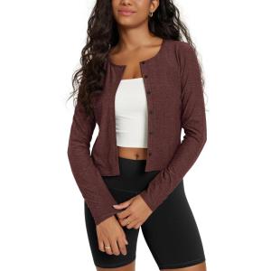 image:imageODODOS Womens Cardigan  Ultra Soft odSTRATUM Tech Performance Long Sleeve Crop UPF 50 Button Down Crewneck TopJava Heather