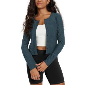 image:imageODODOS Womens Cardigan  Ultra Soft odSTRATUM Tech Performance Long Sleeve Crop UPF 50 Button Down Crewneck TopNavy Heather