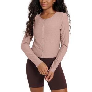 image:imageODODOS Womens Cardigan  Ultra Soft odSTRATUM Tech Performance Long Sleeve Crop UPF 50 Button Down Crewneck TopRose Pink Heather