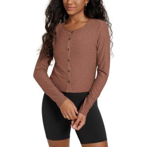 image:imageODODOS Womens Cardigan  Ultra Soft odSTRATUM Tech Performance Long Sleeve Crop UPF 50 Button Down Crewneck TopTamarind Heather