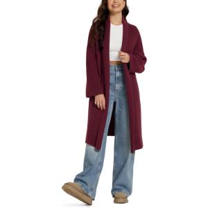 image:imageODODOS Womens Cardigan Sweater Longer Length Open Front Drape Coatigan Warm Soft Knit Long Sleeve OuterwearClaret