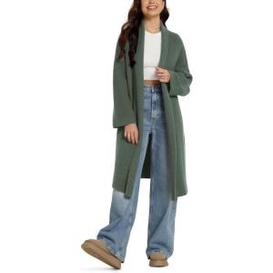 image:imageODODOS Womens Cardigan Sweater Longer Length Open Front Drape Coatigan Warm Soft Knit Long Sleeve OuterwearDuck Green