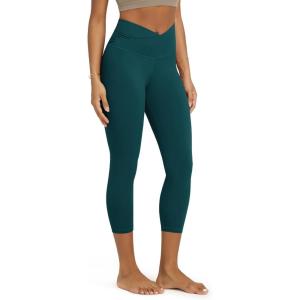 image:imageODODOS Womens Cross Waist Yoga Leggings with Inner Pocket 232528 Gathered Crossover Workout Yoga PantsForest Teal