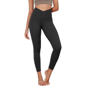 image:imageODODOS Womens Cross Waist Yoga Leggings with Inner Pocket 232528 Gathered Crossover Workout Yoga PantsOnyx Black Grey