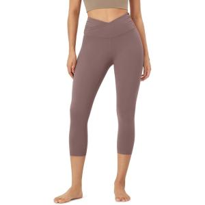 image:imageODODOS Womens Cross Waist Yoga Leggings with Inner Pocket 232528 Gathered Crossover Workout Yoga PantsPurple Taupe